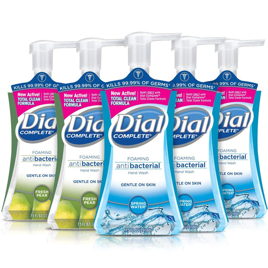 Dial Complete Antibacterial Foaming Hand Soap, 2-Scent Variety Pack, Spring Water/Fresh Pear, 7.5 Fluid Ounces Each , 5 count (Pack of 1) Beauty & Personal Care Dial