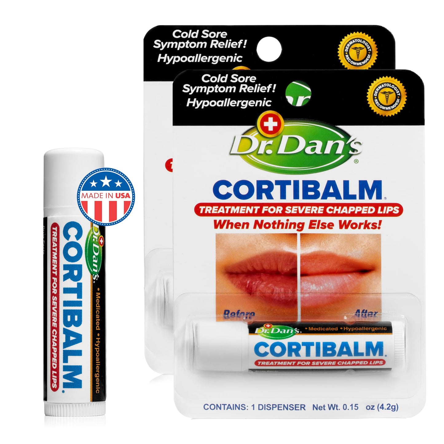 Dr. Dan's Cortibalm 2 pack -for Dry Cracked Lips Healing for Severely Chapped Lips - Designed for Men, Women and Children - 2 Pack Beauty and Personal Care Dr. Dan's
