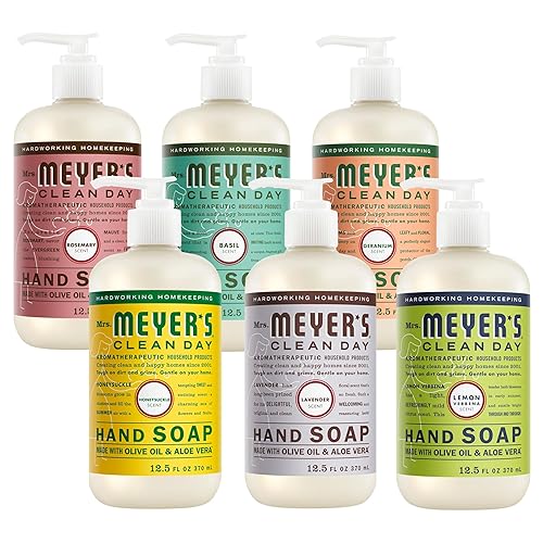 MRS. MEYER'S Liquid Hand Soap 12.5 OZ Scents Variety Pack 6 ( Rosemary, Basil, Geranium, Honeysuckle, Lavender, and Lemon Verbena) Beauty & Personal Care Mrs. MEYER'S