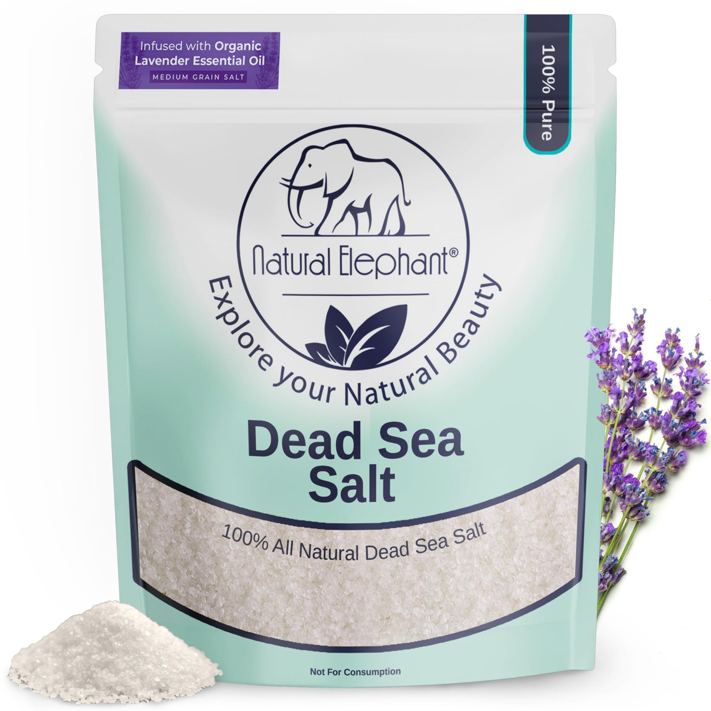 Natural Elephant Dead Sea Lavender Bath Salt Bathing and Foot Soak for Relaxing and Nourishing- 100% Pure with Organic Lavender Essential Oil - Medium Beauty and Personal Care Natural Elephant