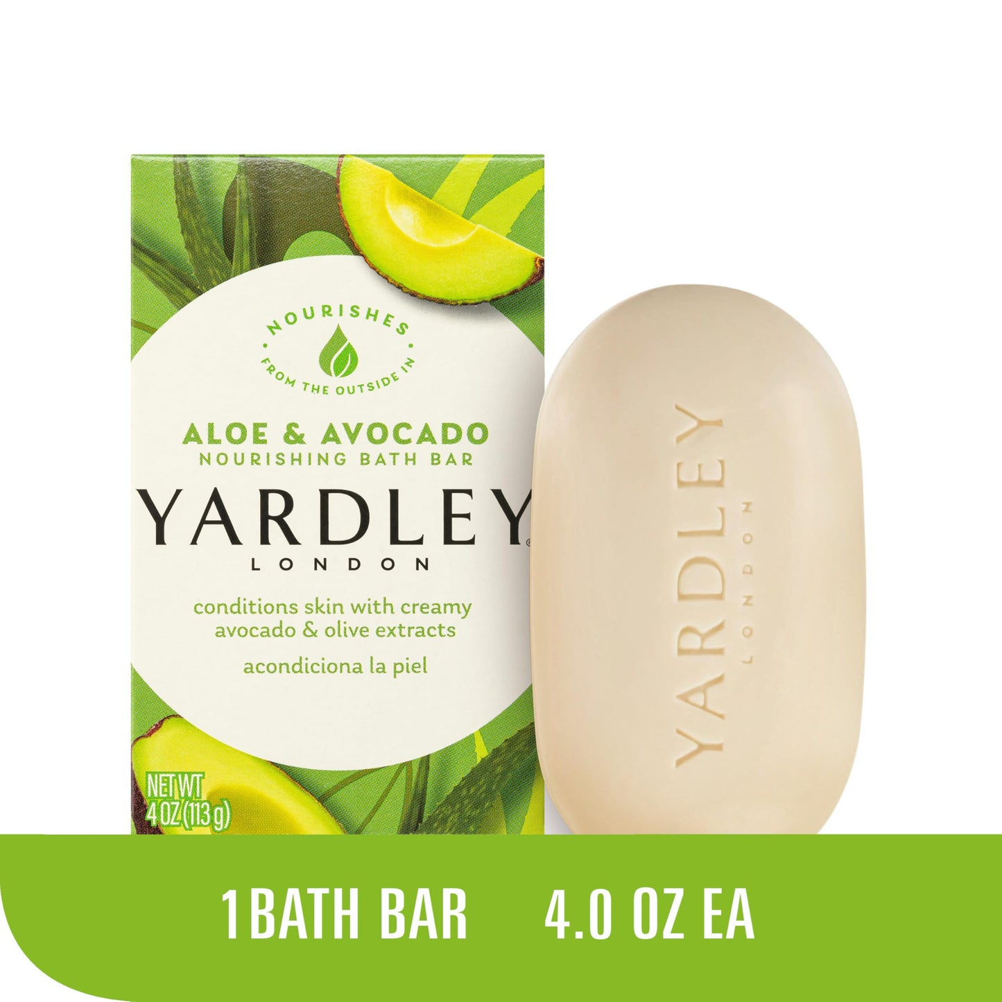 Yardley London Nourishing Bath Soap Bar Aloe & Avocado, Conditions Skin with Creamy Avocado & Olive Extracts, 4.0 oz Bath Bar, 1 Soap Bar Beauty & Personal Care Yardley