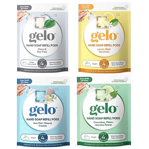 Gelo Refill Plant Based Essential Oil Hand Liquid Soap (10 oz.) Variety Pack (PODS ONLY) (Clean, Cucumber, Lemon & Sea Mist) Beauty & Personal Care Gelo