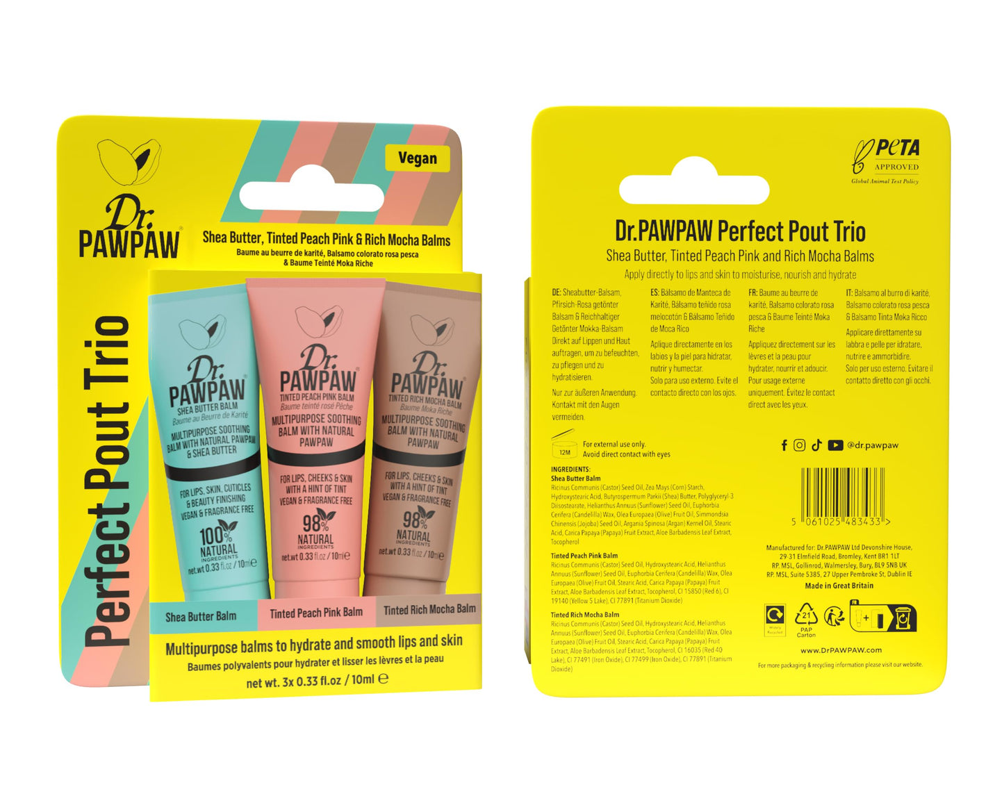 Dr. PawPaw Mini Perfect Pout Trio - Lip Balm Giftset - Nourishing and Hydrating Lip Balms for Women - Peach Pink, Shea Butter, and Rich Mocha - 3 pc Beauty and Personal Care Dr. PAWPAW ORIGINAL BALM
