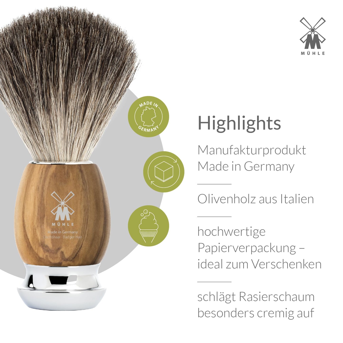 MÜHLE VIVO Olive Wood 4-Piece Pure Badger 5-Blade Razor Shaving Set Beauty and Personal Care MÜHLE