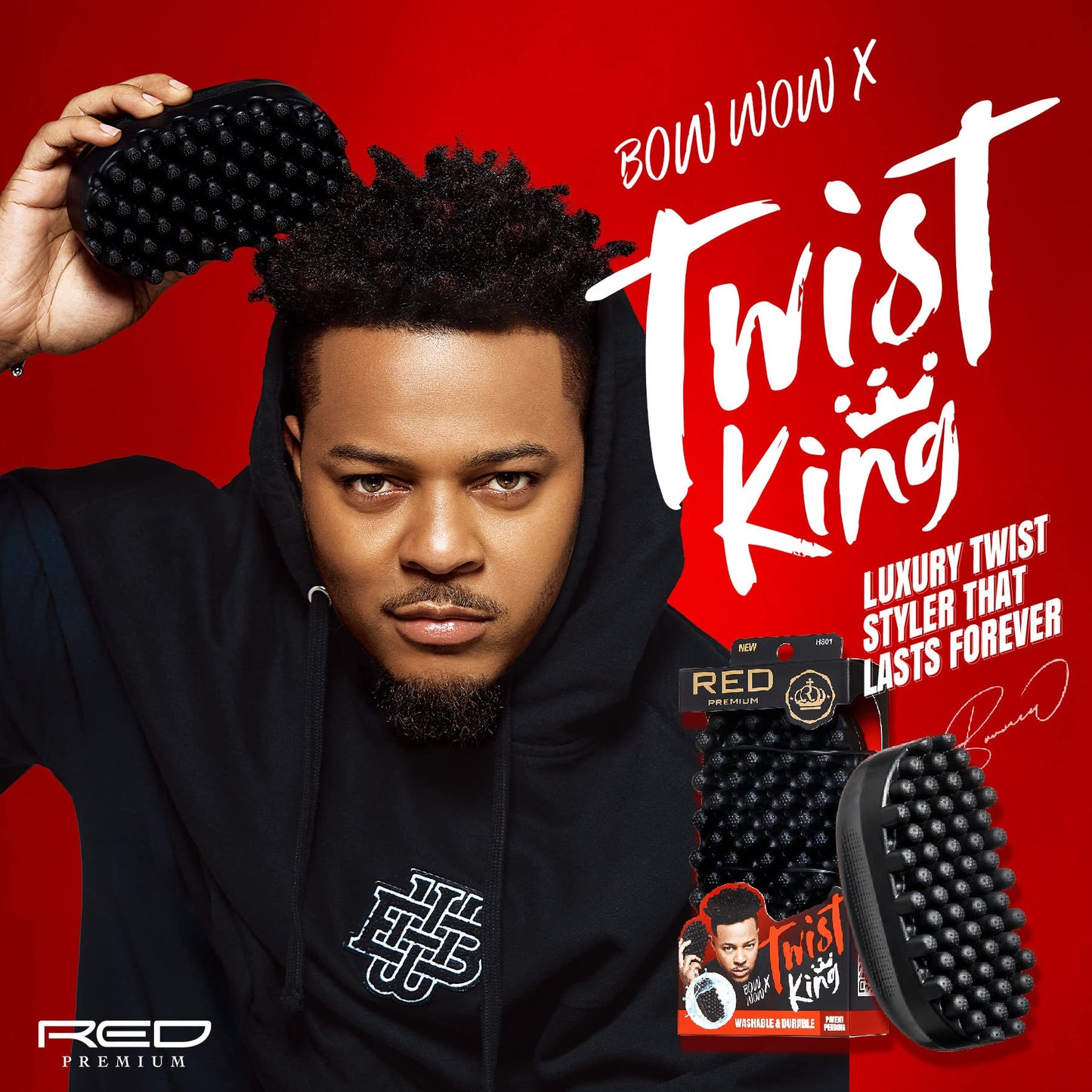Red by Kiss Bowwow Twist King Premium Luxury Twist Styler Comb Brush, Durable Washable Alternative for Sponge for Barbers and Daily Use, Ideal Beauty and Personal Care Red by Kiss