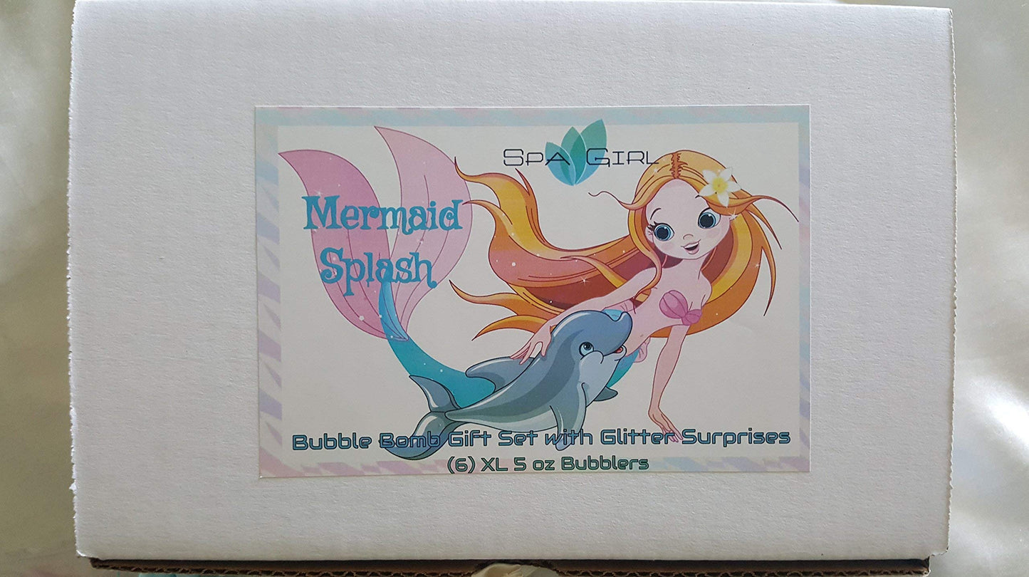 SPA PURE MERMAID BATH BOMBS - WITH GLITTER SURPRISES, 6 MERMAID SPLASH Bubble Bath Fizzy Gift Set, 6 XL USA Made, Perfect Bubble Bath, Handmade Beauty and Personal Care Spa Pure