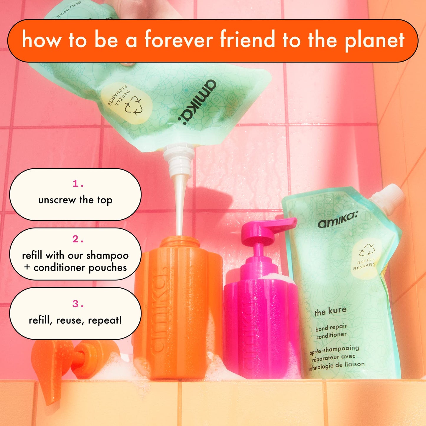 amika Forever Friend Refillable Conditioner Bottle Beauty & Personal Care Amika