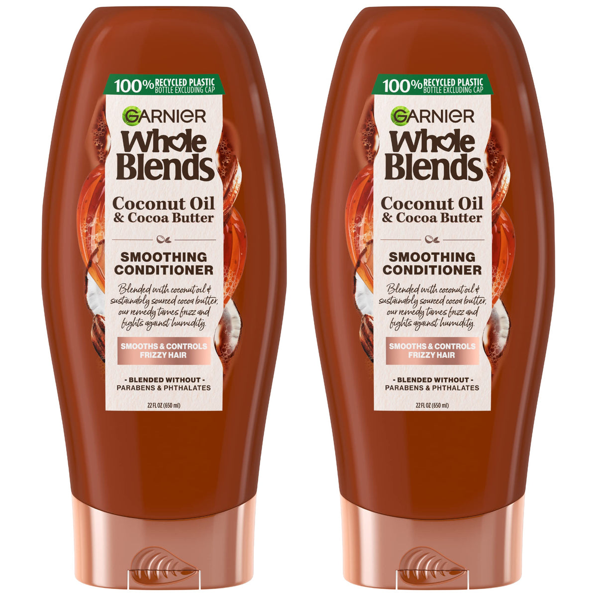 Garnier Whole Blends Smoothing Conditioner with Coconut Oil & Cocoa Butter for Frizzy Hair, Provides Up to 24 Hours of Anti-Frizz, Humidity Control