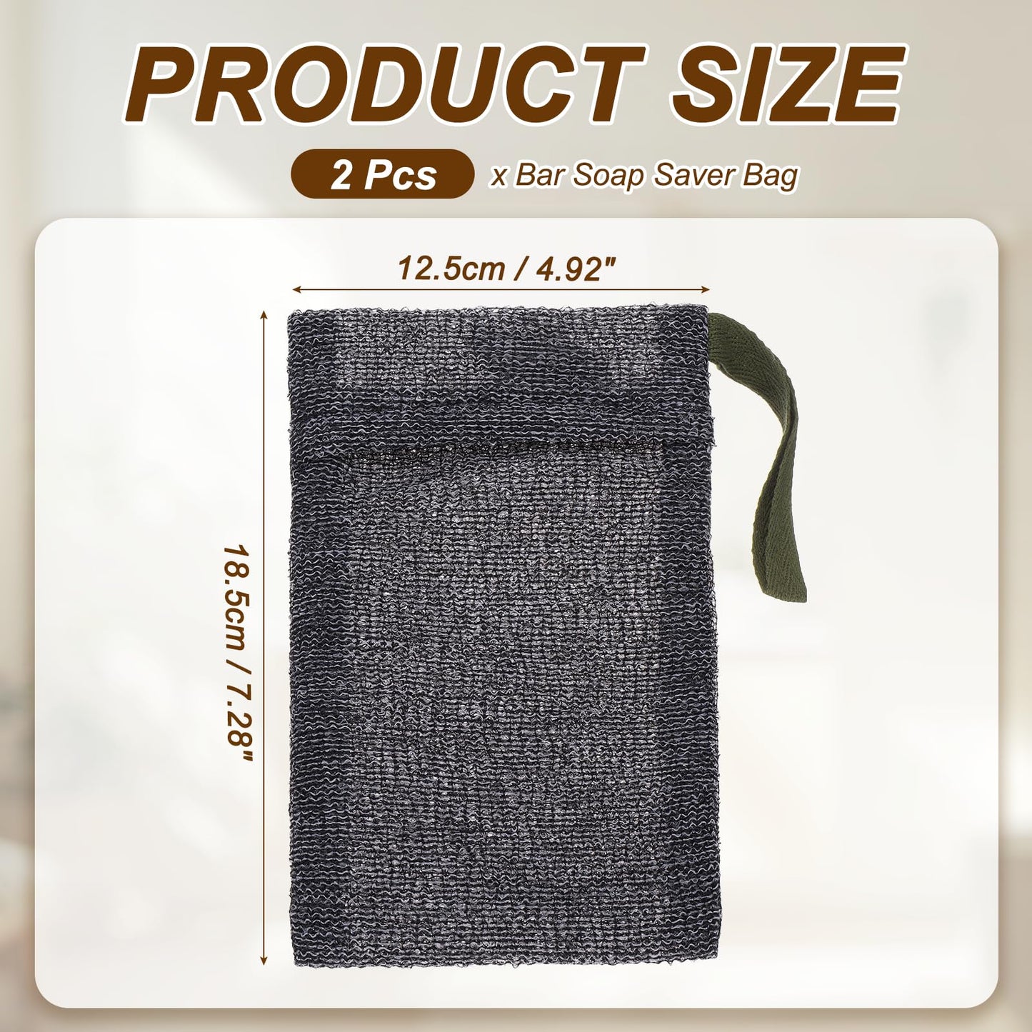 uxcell Loofah Soap Pouch, 2 Pcs Bar Soap Saver Bag with Dark Green Handle Nylon Body Scrubber Pouch Exfoliating Net for Body Shower Foaming Travel Beauty and Personal Care uxcell