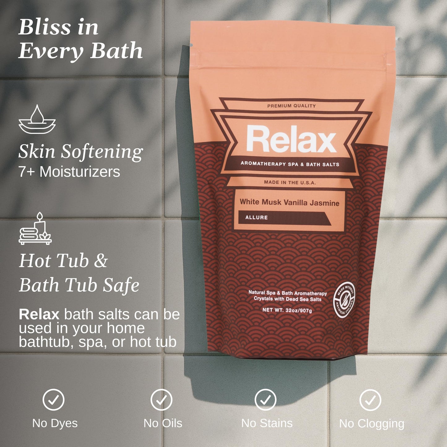 Relax Spa & Bath Aromatherapy Bath Salts for Hot Tub, Bath, or Spa, 2LB Bag Infused with Magnesium, Bath Salt for Soaking, White Musk Vanilla Jasmine Beauty and Personal Care Relax Spa & Bath
