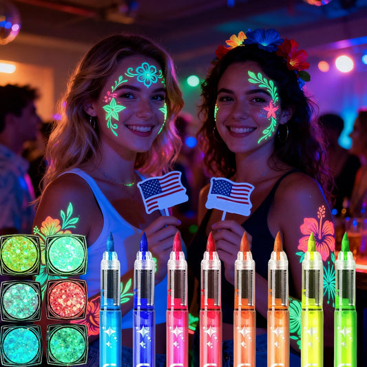 8 Colors Glow in The Dark Face Paint Markers,6 Colors Glow in The Dark Body Face Glitter Gel,UV Neon Body Paint Pens for 250th Anniversary Party,Adult Beauty & Personal Care K-Gor