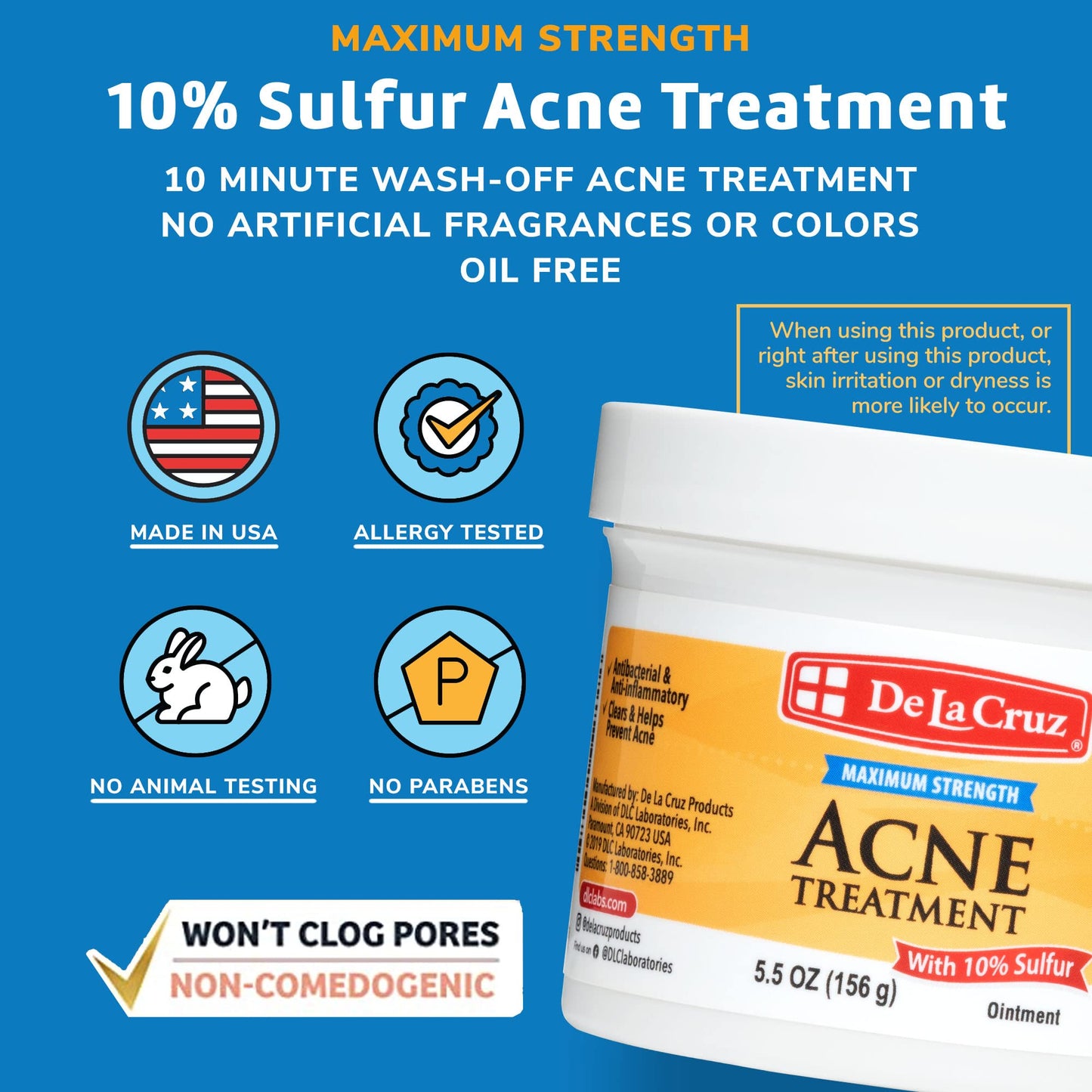 De La Cruz Sulfur Ointment - Cystic Acne Treatment for Face and Body - Daily 10 Min Spot Treatment Mask - Safe and Effective Game Changing Hormonal Beauty and Personal Care De La Cruz