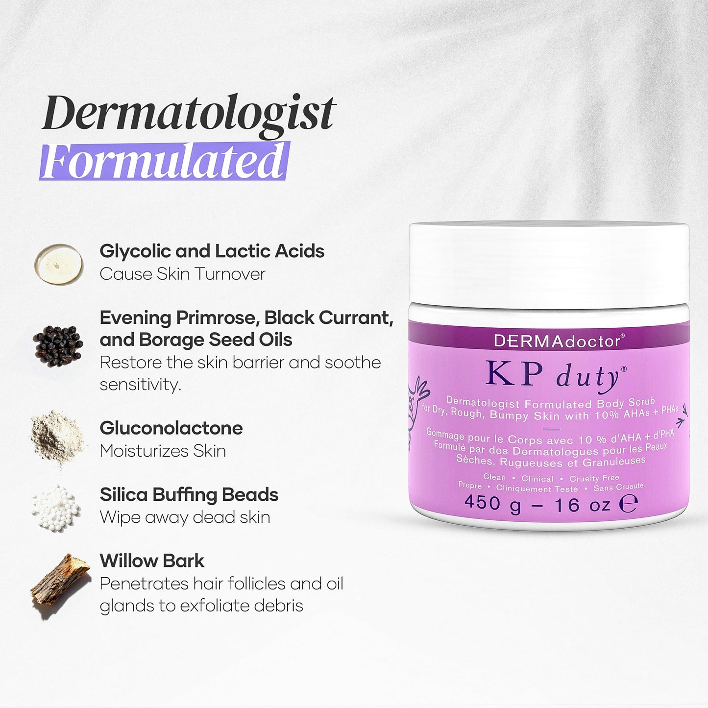 DERMAdoctor KP Bump Eraser Body Scrub with 10% AHAs + PHAs for Keratosis Pilaris, Dry, Rough, and Bumpy Skin, Dermatologist Formulated Exfoliating Beauty & Personal Care DERMAdoctor