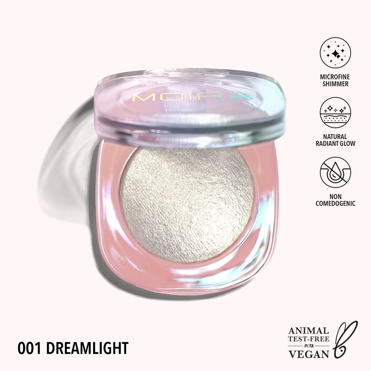 MOIRA | Dreamlight Highlighter | Diamond Dust Highlighter for Luminous Radiance | Lightweight Shimmer Powder | Shade (001, Dreamlite)