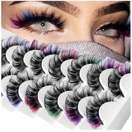 7 Pairs Colored False Eyelashes, 3D Mink Faux Lashes with Color Tips, Dramatic Fluffy Volume Strip Lashes for Cat Eye Look, Colorful Lash Extensions Beauty & Personal Care KUCKOW