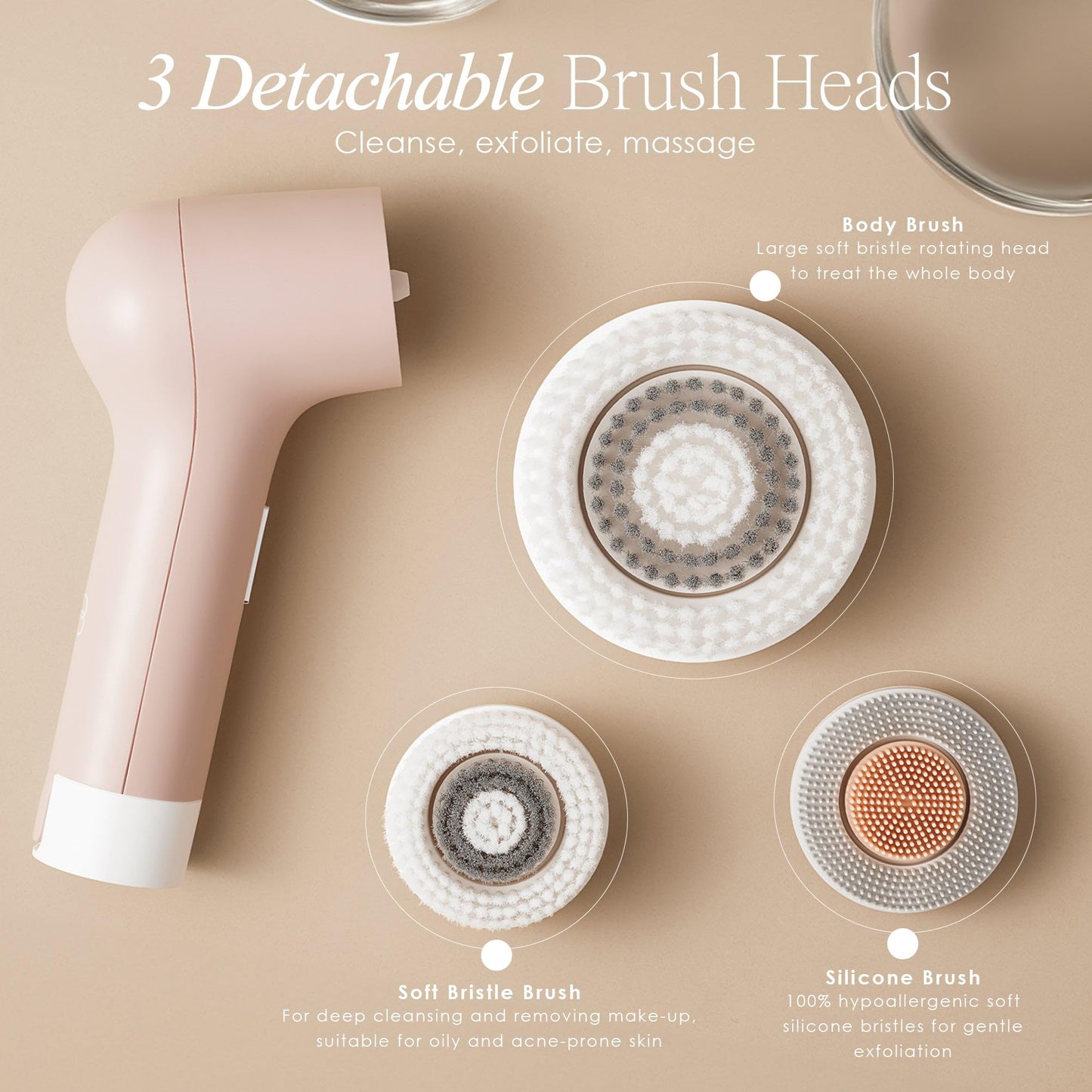 Gloa Face and Body Cleansing Brush by Project E Beauty - 3 Cleaning Brushes - Pore Cleaner - Scrub Brushes for Cleaning - Exfoliate for Face & Body Beauty and Personal Care Project E Beauty