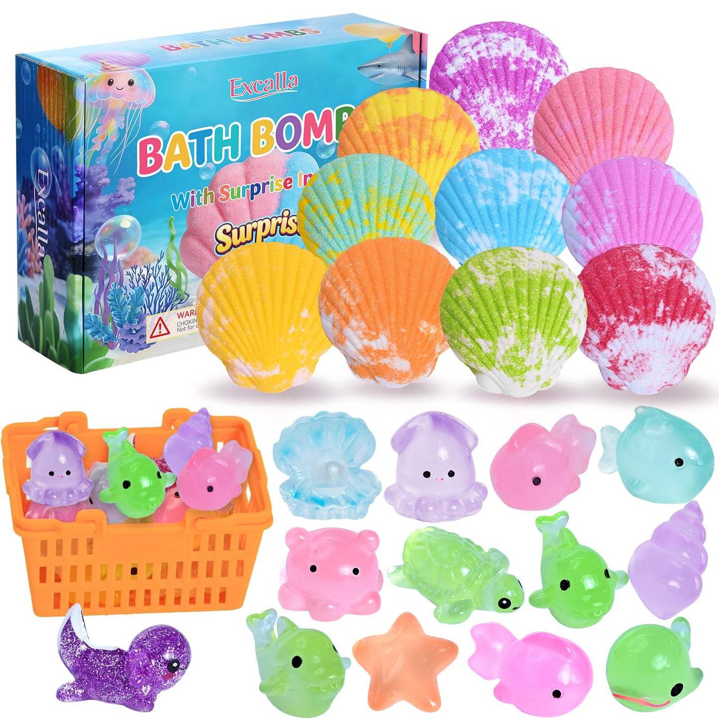 Bath Bombs for Kids with Toys Inside for Girls Boys - 10 Handmade Bubble Bath Fizzies Bomb with Surprise Sea Animals Toys, Easter Birthday Christmas Beauty and Personal Care Excalla