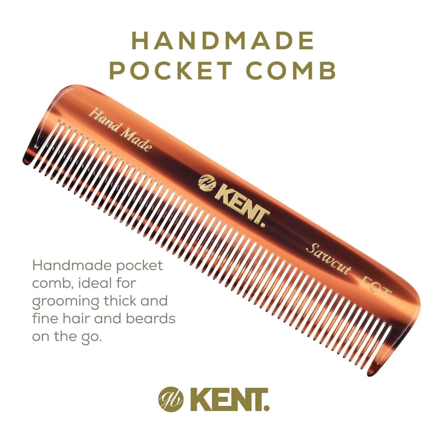 Kent FOT Fine Tooth Handmade Pocket Comb for Men, Women and Kids, Hair Comb Straightener for Everyday Grooming and Styling, Beard and Mustache, Saw Beauty and Personal Care KENT