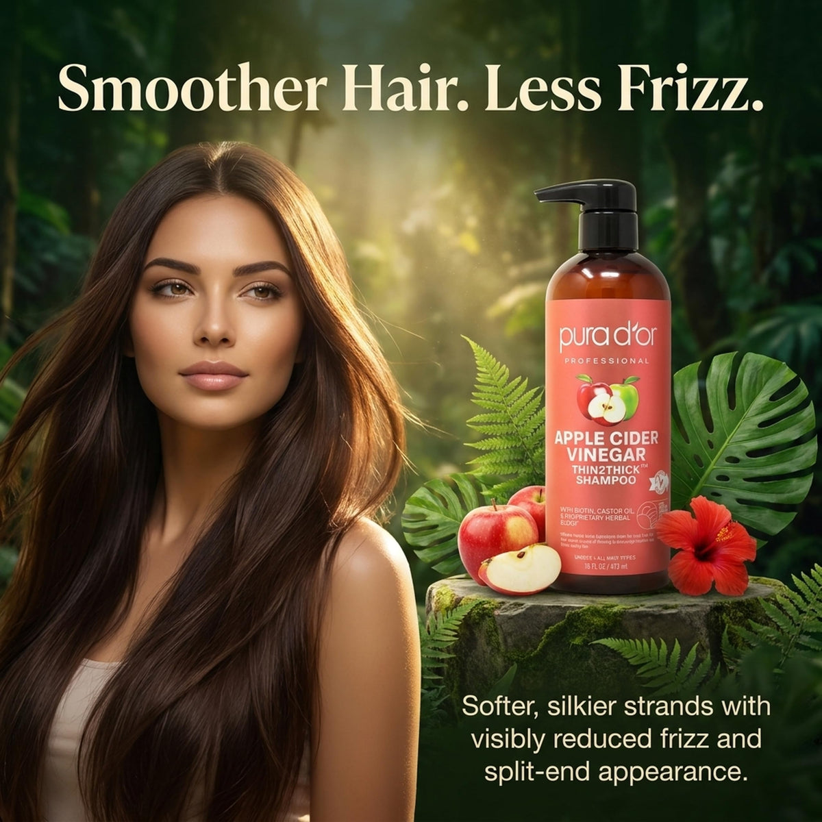 PURA D'OR Apple Cider Vinegar Shampoo for Clarifying and Volume, 16oz