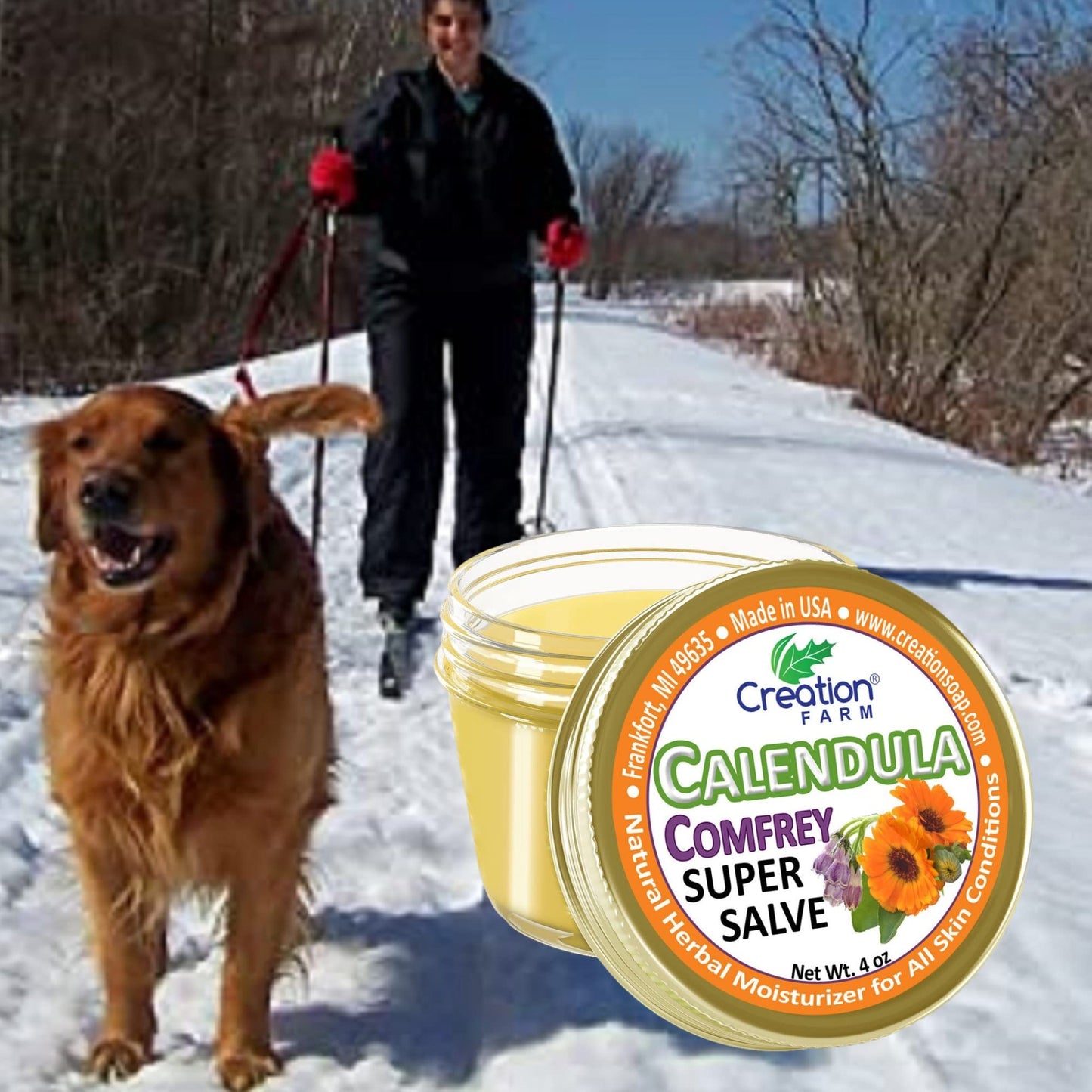 Calendula Comfrey Super Salve by Creation Farm, Herbal Balm, Moisturizer, and Ointment with No Gluten, Soy, GMO or Parabens, Made in USA Comforts many Beauty and Personal Care Creation Pharm