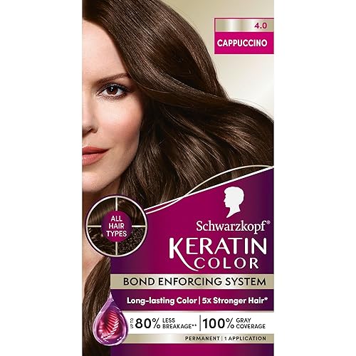 Schwarzkopf Keratin Permanent Hair Dye Cream, 4.0 Cappuccino, Professional Quality Color for Up to 100% Gray Coverage, Bond Enforcing System Beauty & Personal Care Schwarzkopf