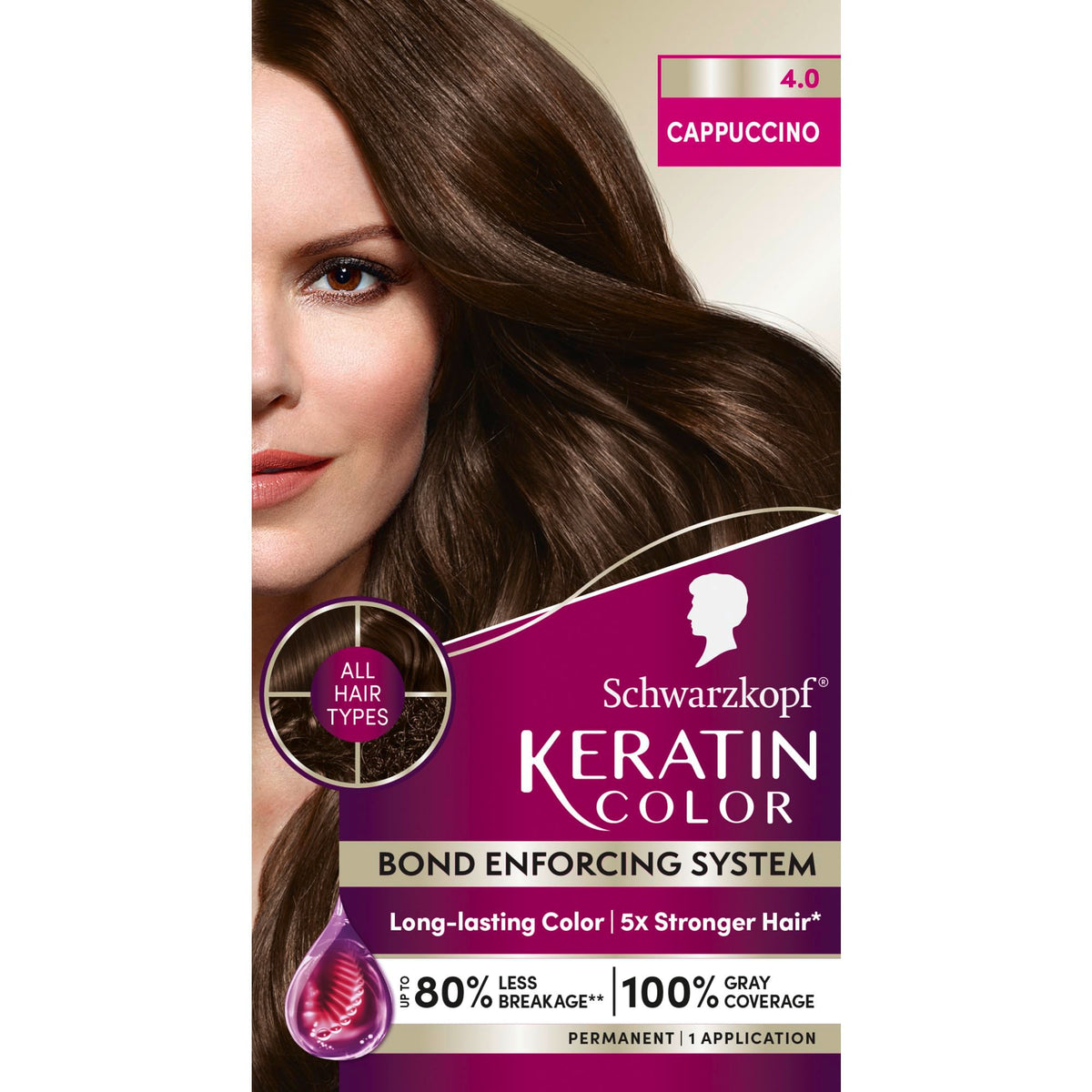 Schwarzkopf Keratin Permanent Hair Dye Cream, 4.0 Cappuccino, Professional Quality Color for Up to 100% Gray Coverage, Bond Enforcing System Beauty & Personal Care Schwarzkopf