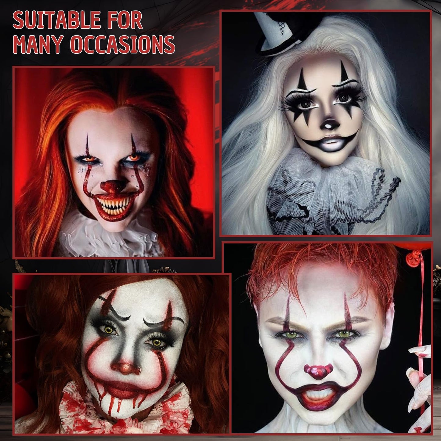 White Black Red Oil Face Body Paint Set,Halloween Joker Clown Makeup Kit with 3 Brushes, Professional Black White Red Face Body Painting Kit Beauty & Personal Care VPCRT6