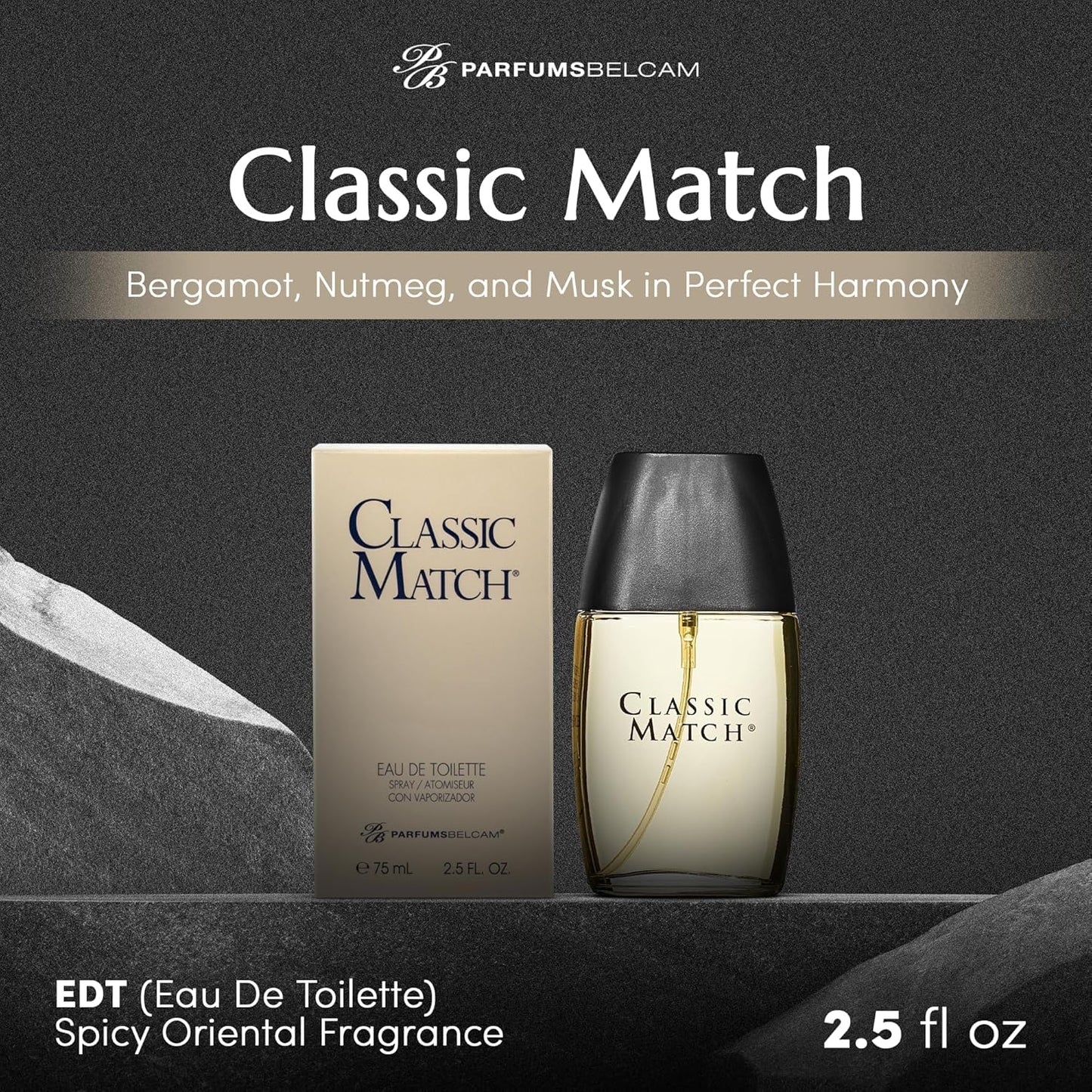 PB ParfumsBelcam Classic Match Eau de Toilette Spray for Men - Warm Oriental Scent with Bergamot, Nutmeg & Musk - Long-Lasting Cologne for Men Beauty & Personal Care PB ParfumsBelcam