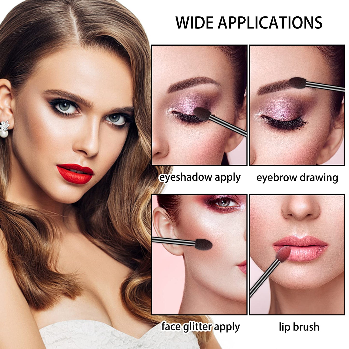 Ponpon 100Pcs Eyeshadow Applicators Dual Sides Eye Sponge Applicators Disposable Eyeshadow Brush for Girls Lady Women Makeup Beauty & Personal Care Ponpon
