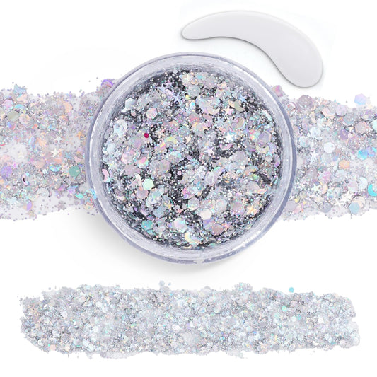 Silver Face Body Glitter Gel,Chunky Hair Glitter for Singer Concerts Silver Face Paint, Makeup Festival Rave Accessories for Women Face Body DIY Beauty & Personal Care TUHPIBK