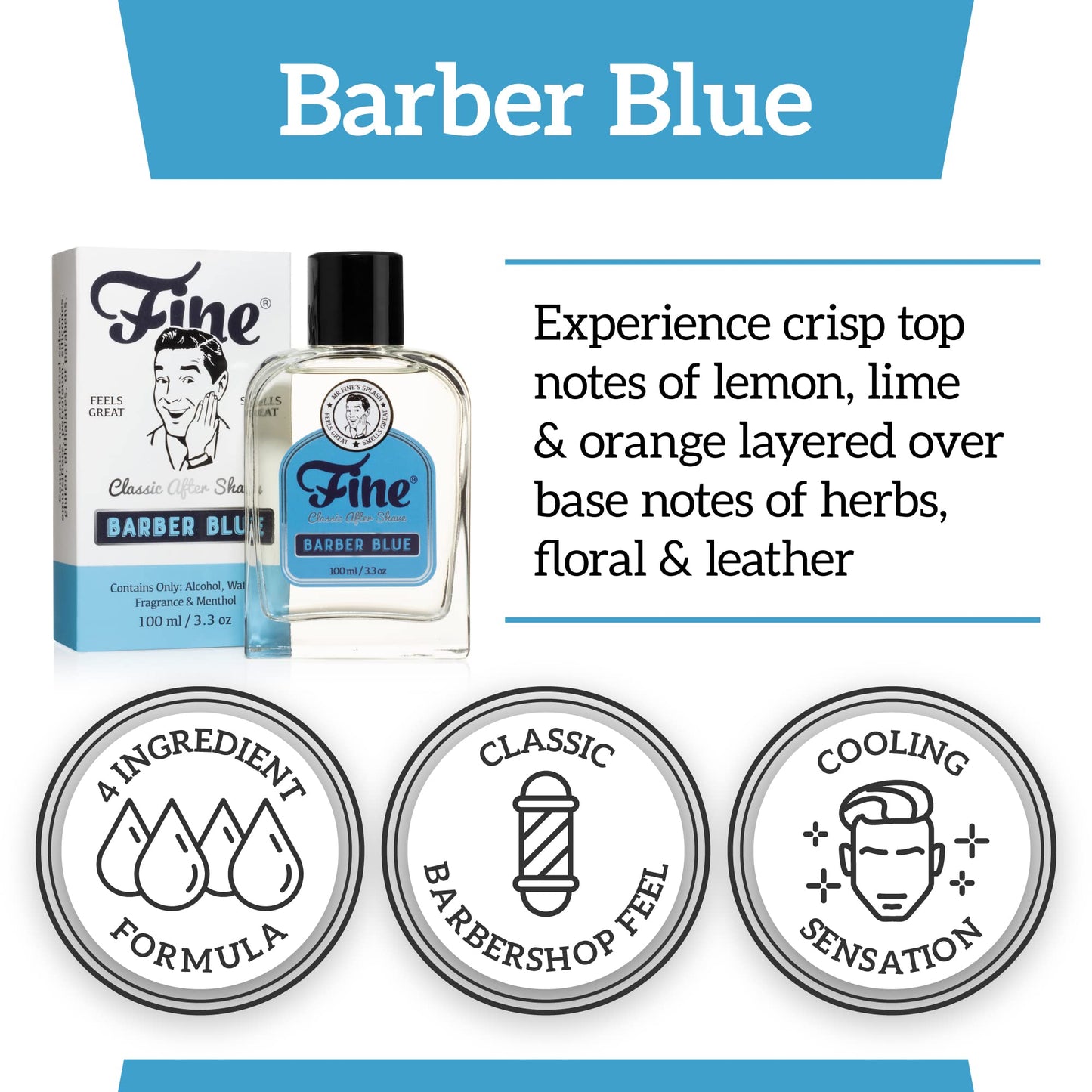 Fine Men's Aftershave - Barber Blue Fragrance, Soothing & Toning Post Shave Balm, Calms Razor Burn, Classic Barbershop Feel Alcohol-Based Formula Beauty and Personal Care Fine
