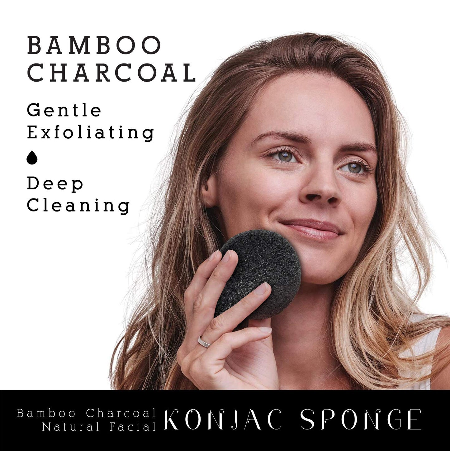 Pursonic Natural Konjac Bamboo Charcoal Facial Sponge for Gentle Face Cleansing and Exfoliation, Helps with Clogged Pores 100% Bio-Degradable,Vegan Beauty and Personal Care PURSONIC