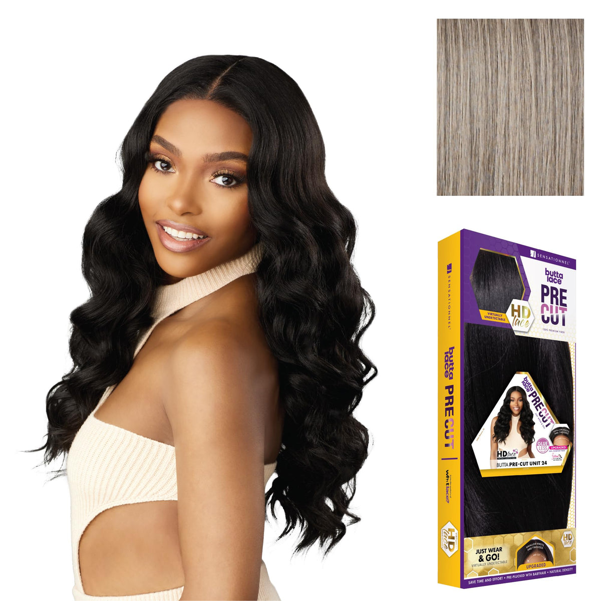 Sensationnel Butta Lace Precut Wig-Unit 24, OXIDIZEDSILVER