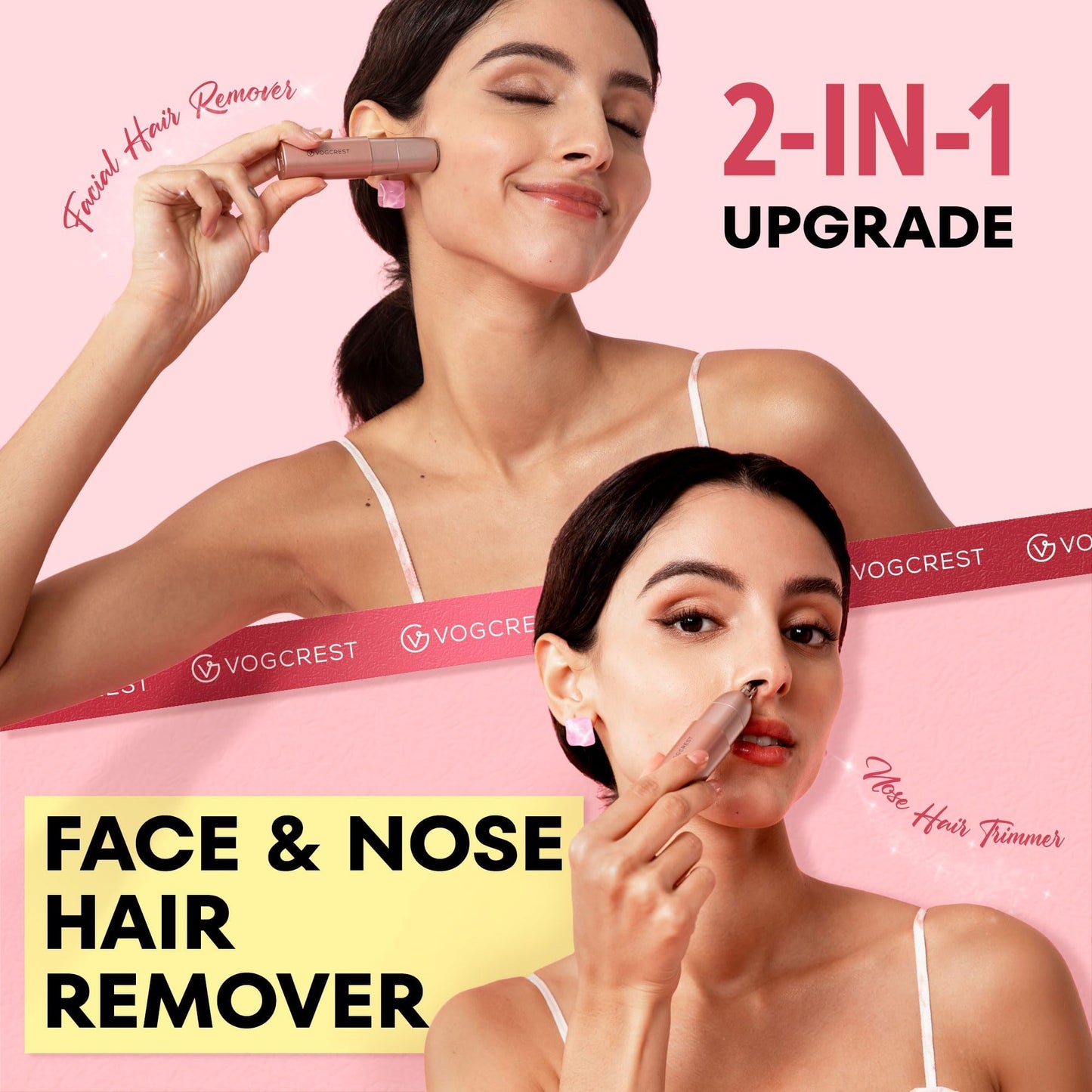 VG VOGCREST Nose Trimmer for Women: 2 in 1 Rechargeable Facial Hair Removal - Portable Mini Face Shaver for Chin Lip Peach Fuzz Ideal for Travel Use Beauty and Personal Care VG VOGCREST