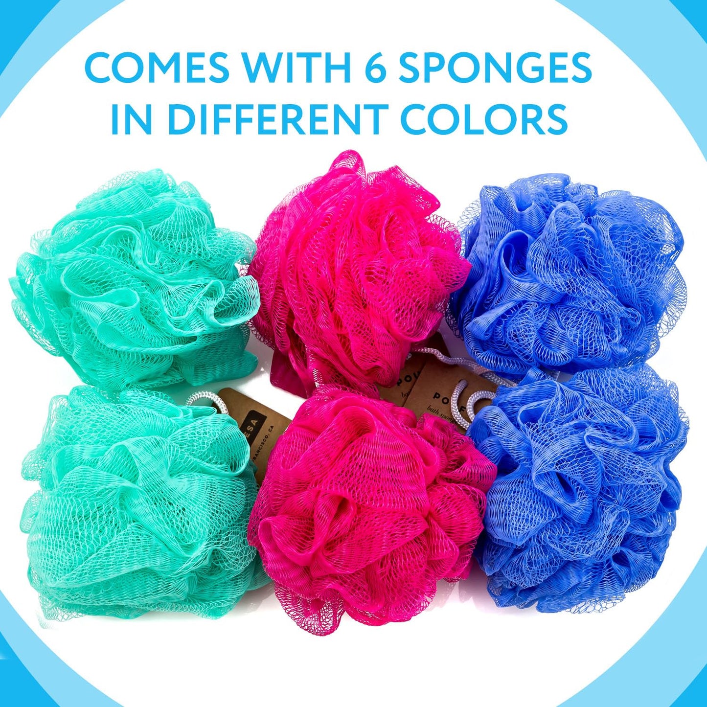 IMPRESA Mesh Bath & Shower Loofah Sponges - 5-Inch - Pack of 6 Gentle Exfoliating Body Scrubber & Bath Pouf - Home & Travel Loofah Pack - Durable Beauty & Personal Care IMPRESA