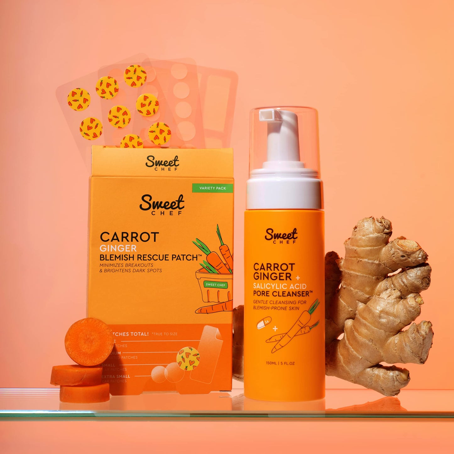 Sweet Chef Carrot Ginger Rescue Blemish Patches - Hydrocolloid Bandages Spot Treatment - 4 Different Shape and Size Pimple Patches with Resurfacing Beauty & Personal Care Sweet Chef