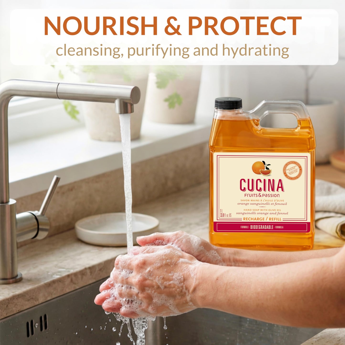 Cucina Fruits & Passion Hand Soap Refill, Orange & Fennel, 1 L (33.8 fl oz), Liquid Hand Soap with Moisturizing Olive Oil, Biodegradable, Vegan Beauty & Personal Care Cucina