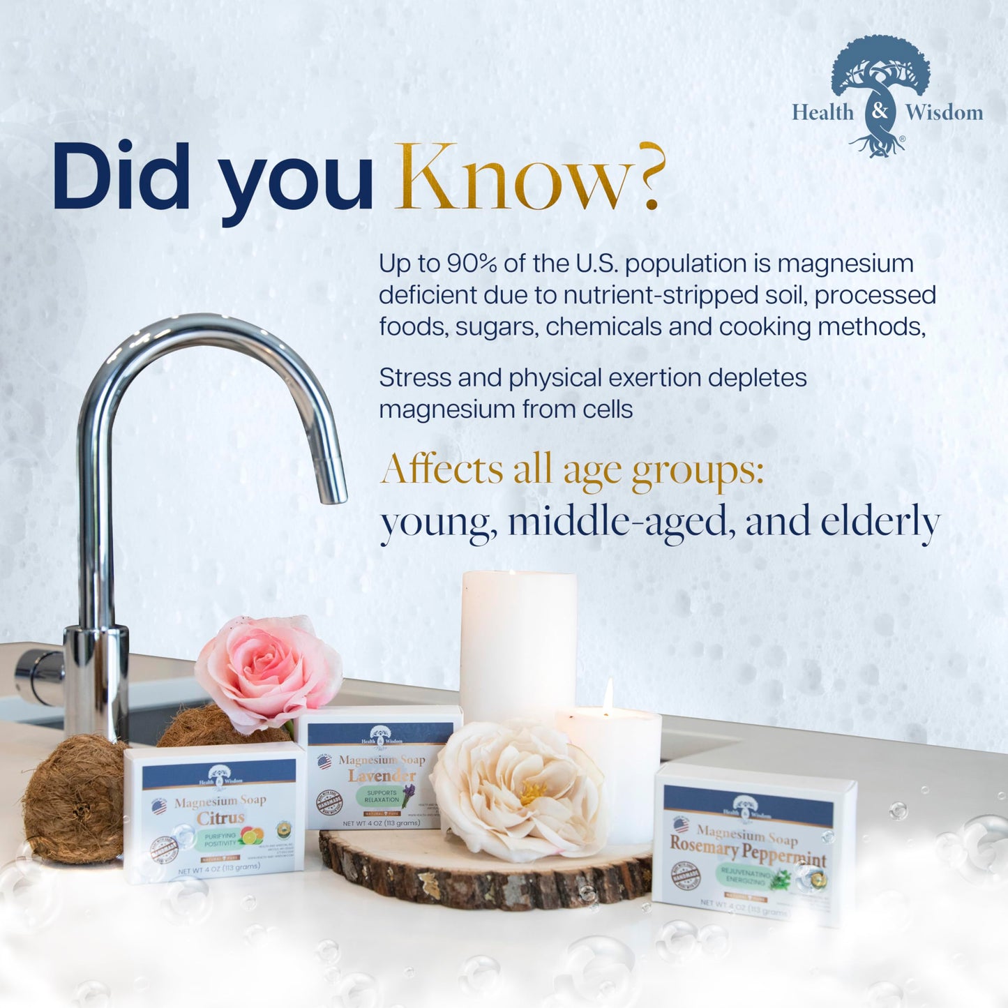 Health & Wisdom Magnesium Bar Soap - Moisturizing Body Soap - Made with Aloe & Nourishing Plant Oils and Essential Oils - Gentle Cleanser for Face Beauty & Personal Care Health and Wisdom