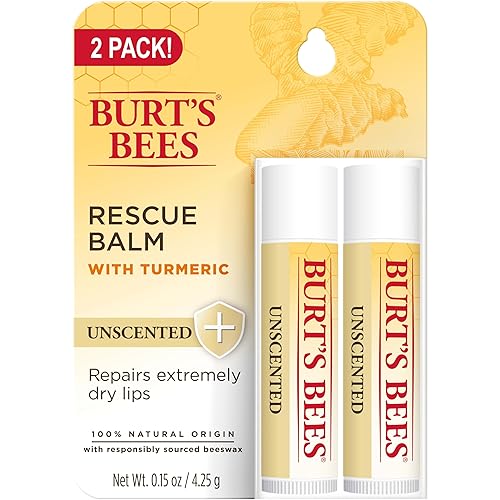 Burt's Bees Rescue Balm Unscented Lip Balm, With Antioxidant-Rich Turmeric, Tint-Free, Natural Origin Lip Care, 2 Tubes, 0.15 oz. Beauty & Personal Care Burt's Bees
