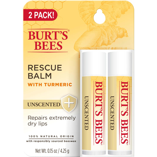 Burt's Bees Rescue Balm Unscented Lip Balm, With Antioxidant-Rich Turmeric, Tint-Free, Natural Origin Lip Care, 2 Tubes, 0.15 oz. Beauty & Personal Care Burt's Bees