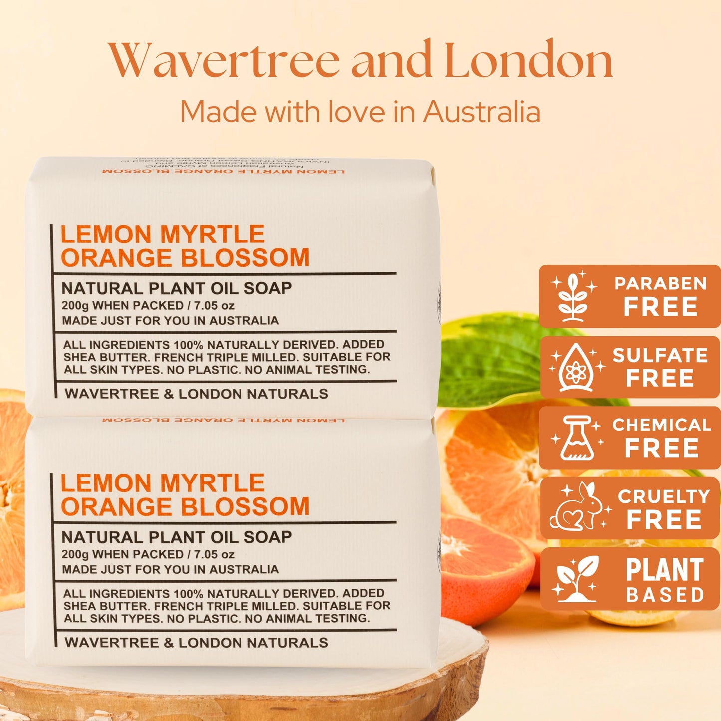 Wavertree & London Lemon Myrtle & Orange Blossom Scented Natural Soap Bars (2 Bars), 7oz Moisturizing French Triple Milled Soap enriched with shea Beauty & Personal Care Wavertree & London