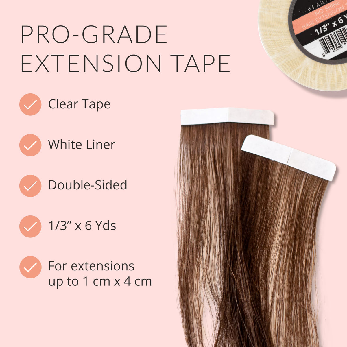 Walker Tape Beautify No-Shine Hair Extension Tape Roll 1/3" x 6 Yards, Hypoallergenic Double Sided Tape for Tape in Hair Extensions Human Hair, Long