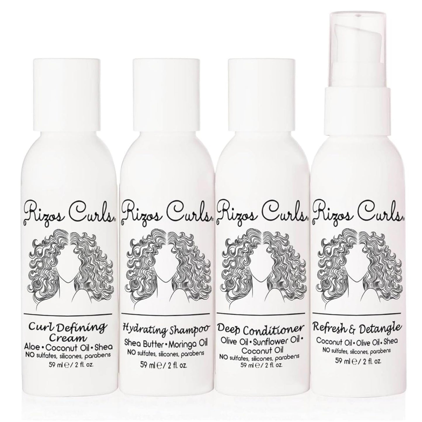 Rizos Curls 4-Step Travel Kit for Curly Hair: Curl Defining Cream, Shampoo, Conditioner, Refresh & Detangle (2 fl oz each) Beauty & Personal Care Rizos Curls