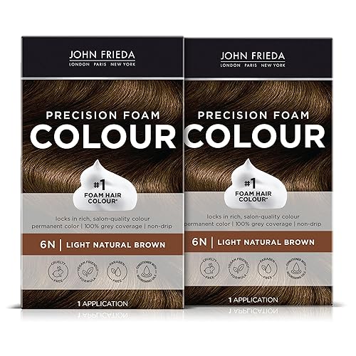 John Frieda Precision Foam Colour, Light Natural Brown 6N, Full-coverage Hair Color Kit, Anti-Fade Gray Coverage, Deep Color Saturation Hair Dye, Pack Beauty & Personal Care John Frieda
