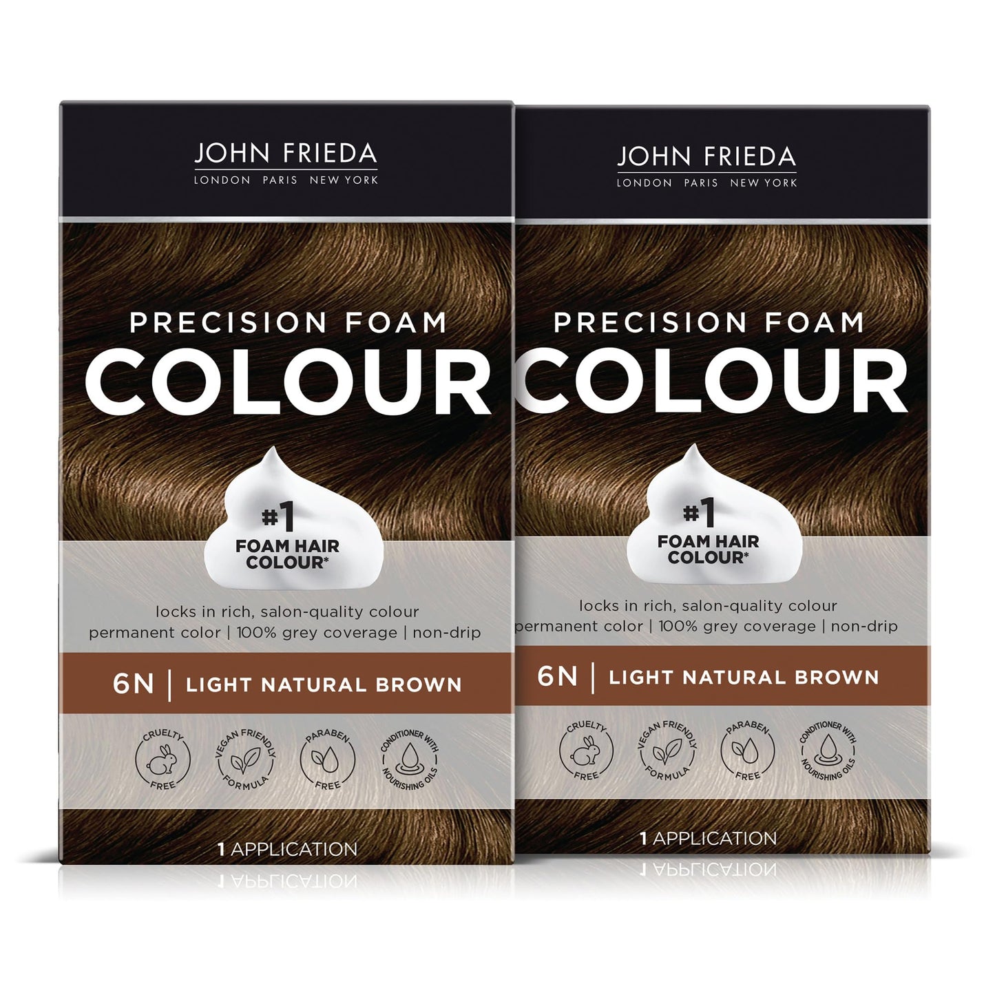 John Frieda Precision Foam Colour, Light Natural Brown 6N, Full-coverage Hair Color Kit, Anti-Fade Gray Coverage, Deep Color Saturation Hair Dye, Pack Beauty & Personal Care John Frieda