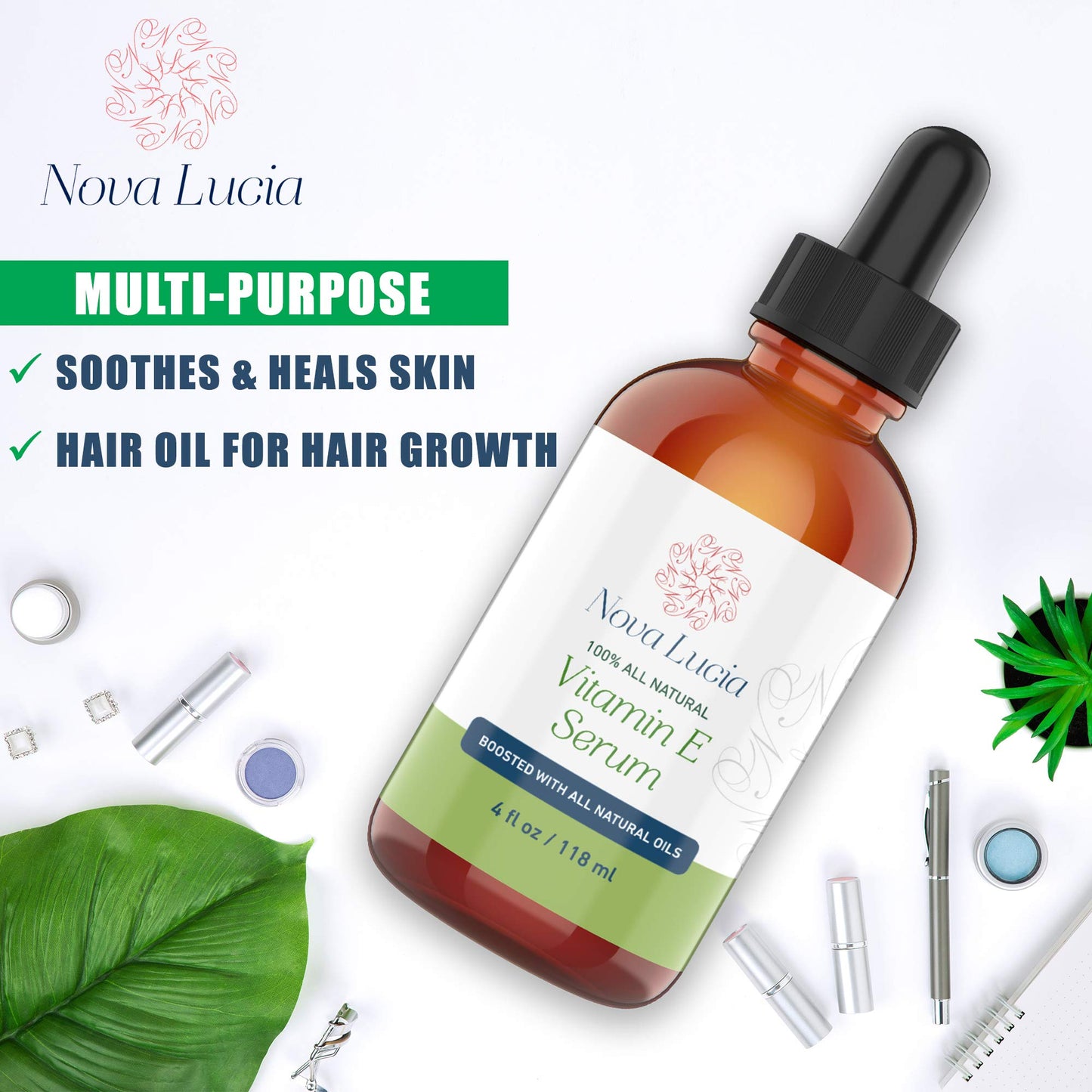 Nova Lucia Organic Vitamin E Oil - Pure Vitamin E for Skin, Face & Hair | Scar & Stretch Mark Treatment, Natural Moisturizer for Soft, Smooth Beauty & Personal Care Nova Lucia