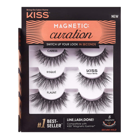 KISS Magnetic Curation False Eyelashes, 3 Pair with 5 Double Strength Magnets, Wind Resistant, Dermatologist Tested, Last Up To 16 Hours, Reusable Up… Beauty & Personal Care KISS