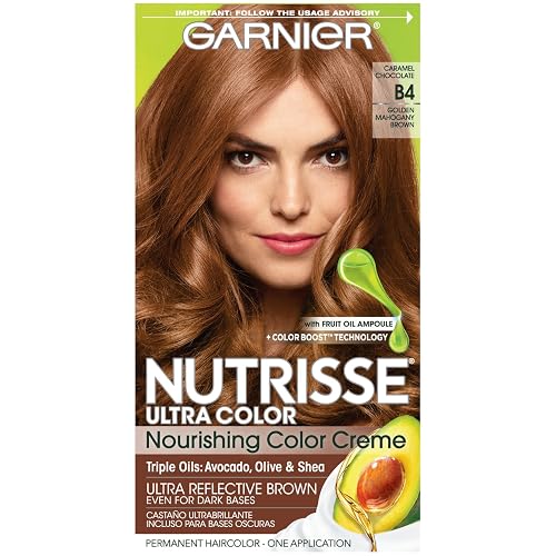 Garnier Nutrisse Ultra Color Nourishing Permanent Hair Color Cream, B4 Caramel Chocolate (1 Kit) Brown Hair Dye (Packaging May Vary) Beauty & Personal Care Garnier