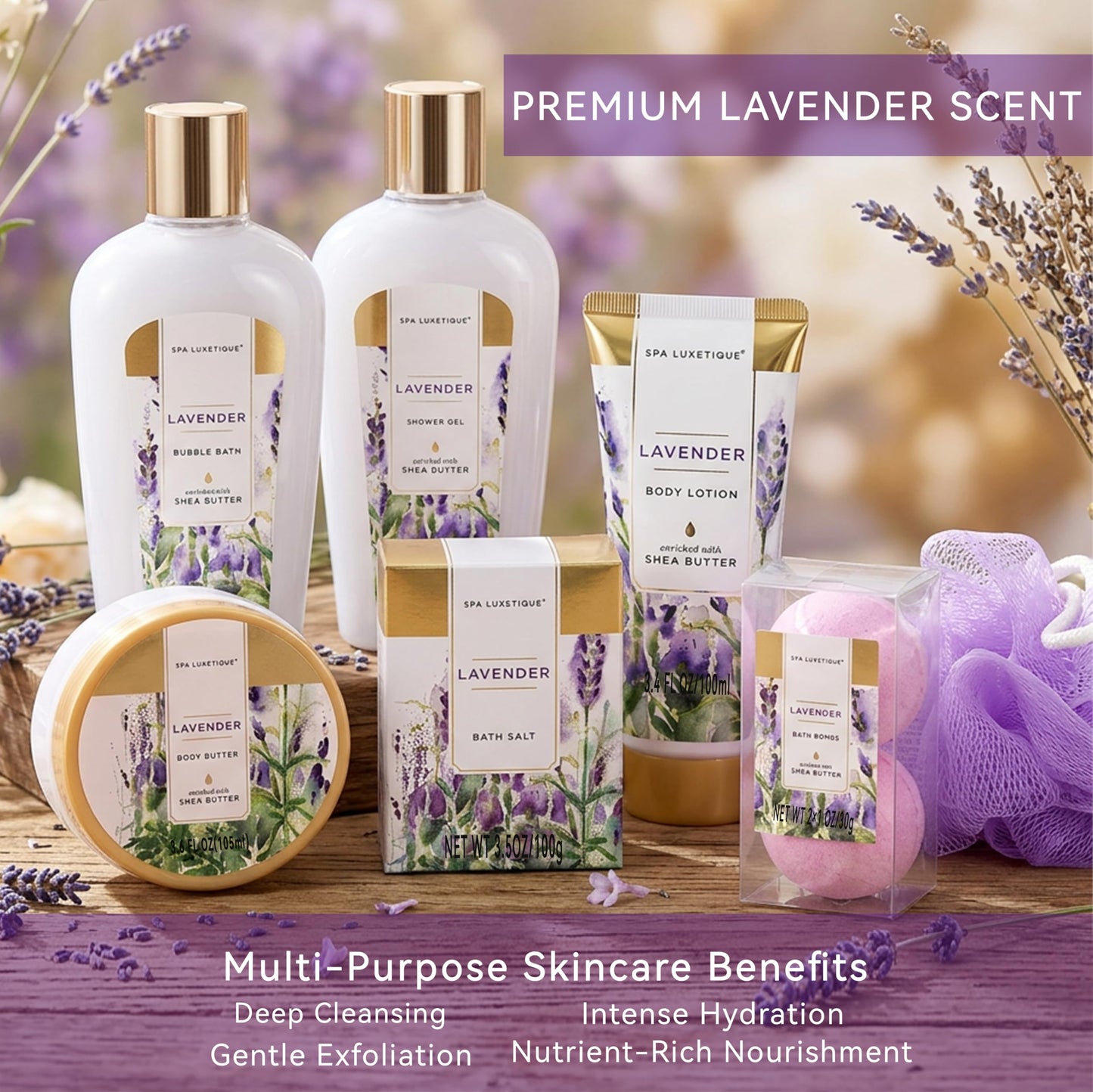 spa luxetique Spa Gift Baskets for Women, 8 Pcs Lavender Lotion Set with Bubble Bath, Shower Gel, Birthday Anniversary Self Care Kit for Her, Mothers Beauty & Personal Care spa luxetique