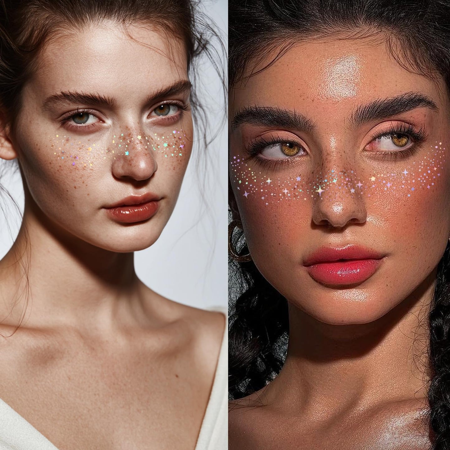 Glitter Freckles, Holographic Face and Body Glitter Tattoo Sparkle for Women Gold Glow Cosmetic Star Makeup Accessories for Festival Rave Beauty & Personal Care Anmubag